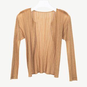 Pleats Please Issey Miyake Gold Open-Front Cardigan